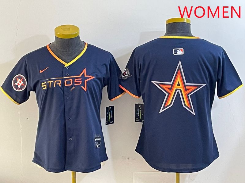Women Houston Astros Blank Drak Blue Three generations Joint Name 2025 Nike MLB Jersey style 8